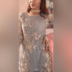 Elegant Embroidered Dress in Silver and Gold